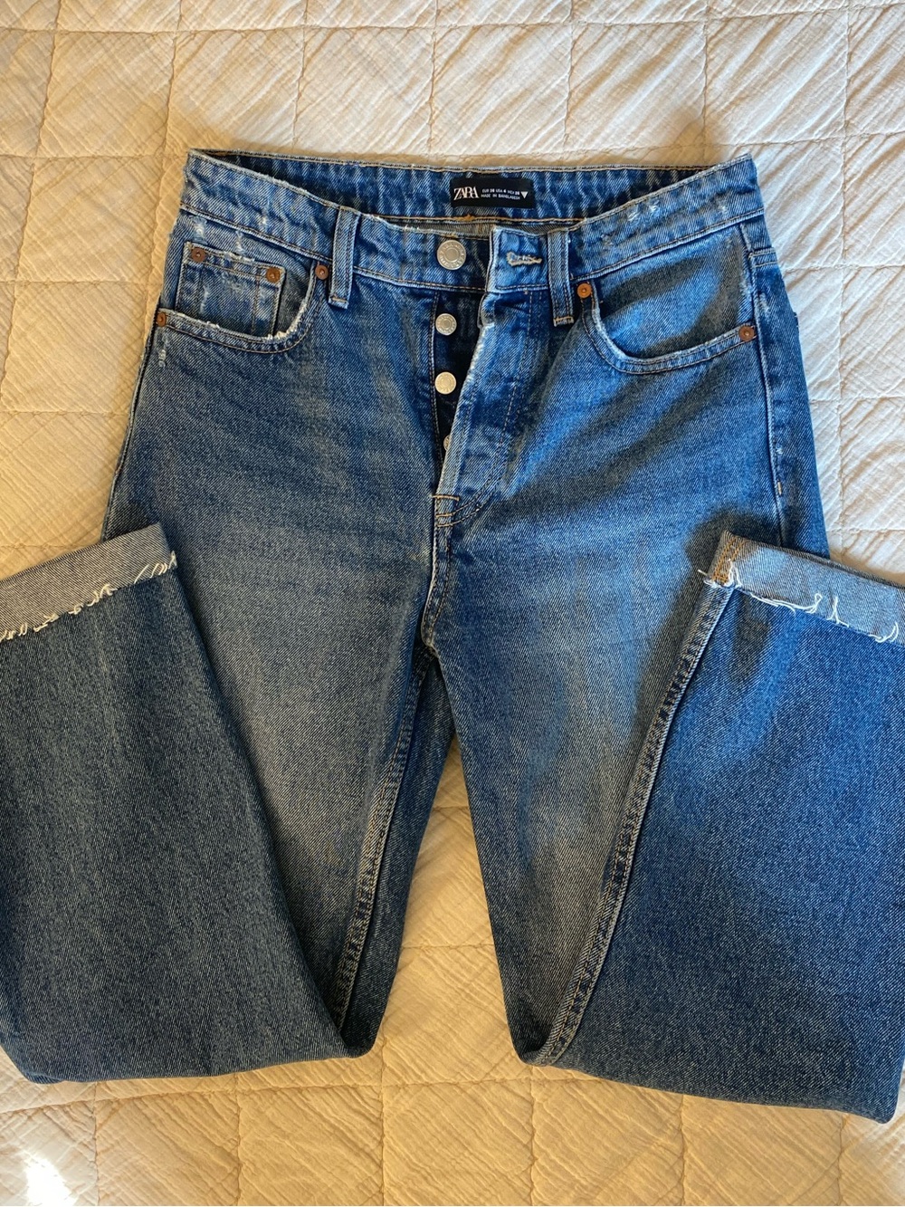 Zara High-Rise Button-Fly Straight Jeans